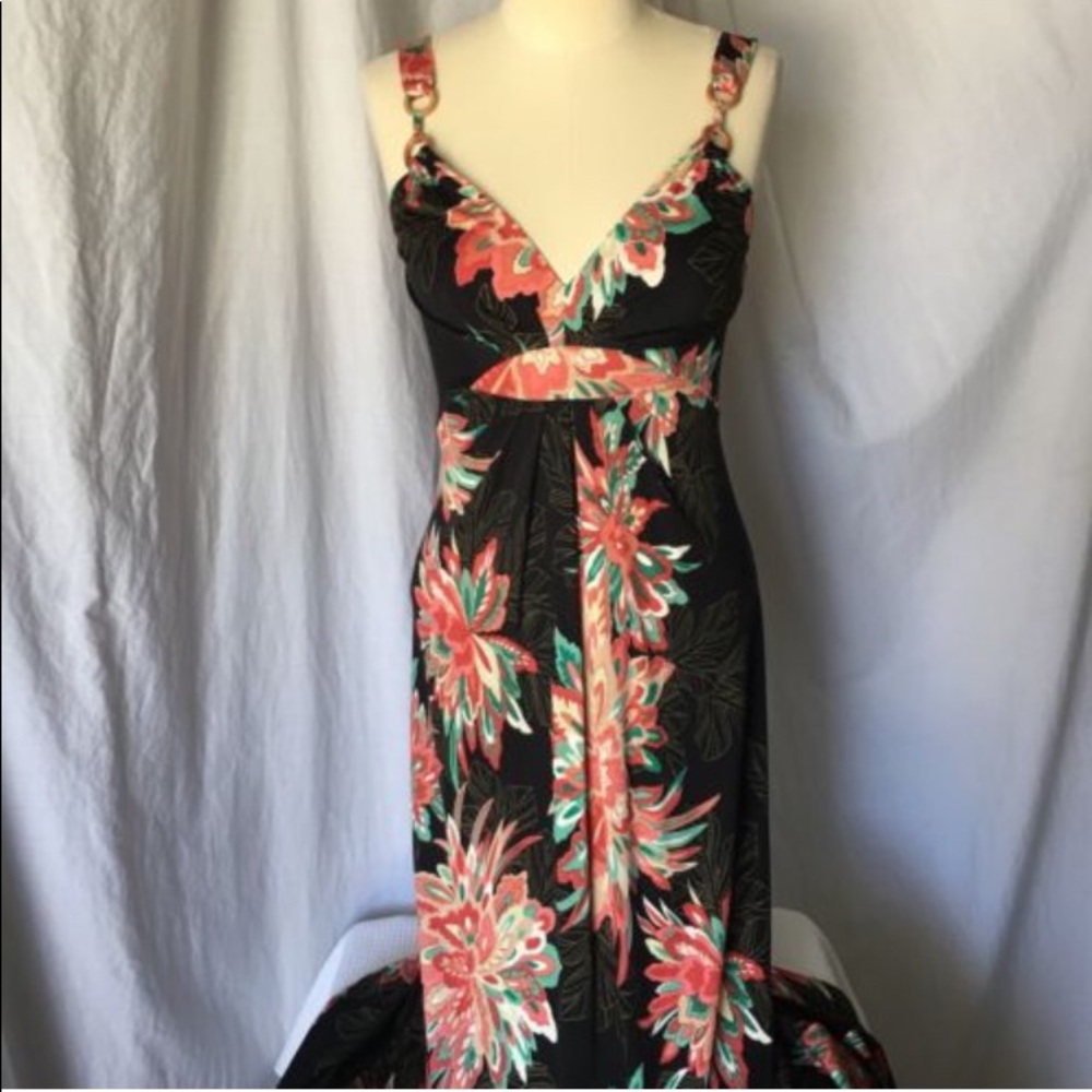 Flattering Elie Tahari Black and Pink Maxi Dress